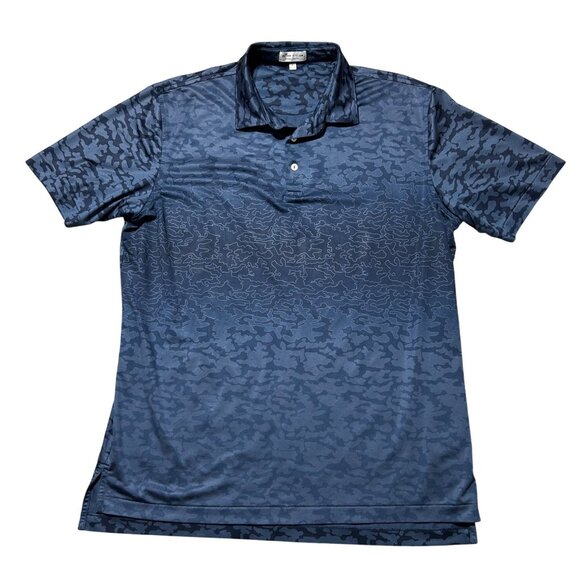 Peter Millar Mens Large Camouflage Print Polo Shirt Navy Blue - Picture 1 of 8